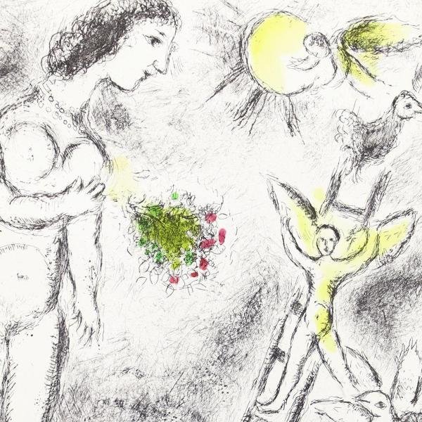 値下げ：シャガール：銅版画「以心伝心」 真作】【WISH】マルク・シャガール Marc Chagall「以心伝心・24」銅