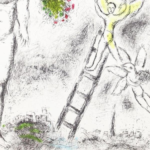 真作】【WISH】マルク・シャガール Marc Chagall「以心伝心・24」銅