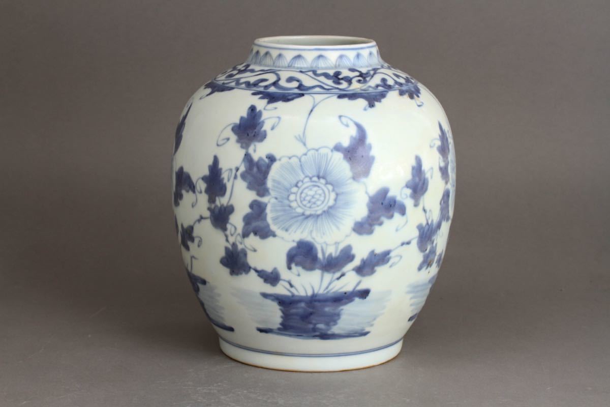 【古】1214 青花花弁紋壺