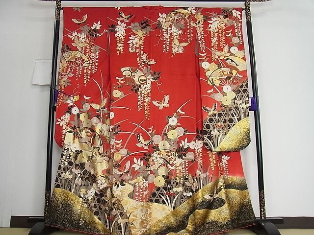 花美人□豪華振袖 扇面花鳥文 藤花房 金彩 逸品 ic3626 【公式通販】