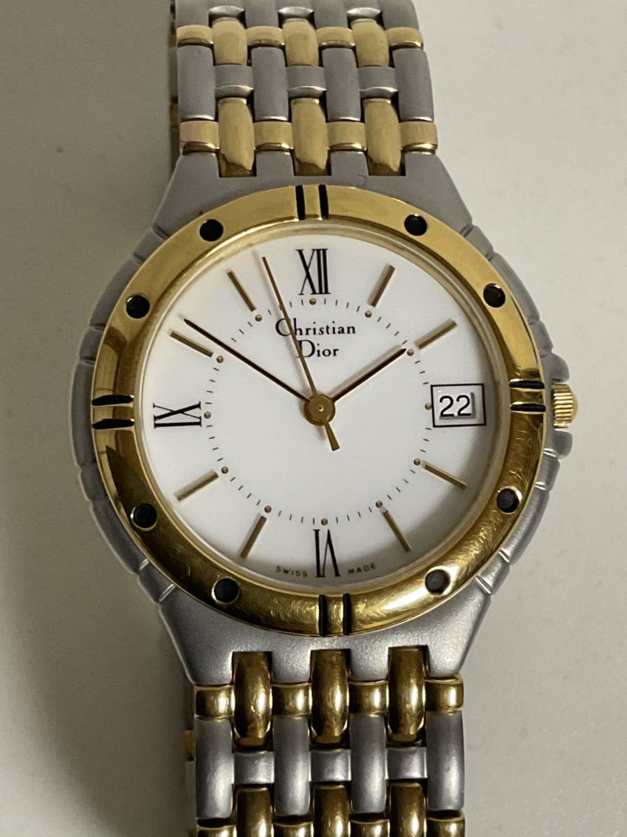 営KZ999-60◆ Christian Dior クリスチャン・ディオール 【稼働品】ゴールド×シルバー デイト 3023 クォーツ 腕時計