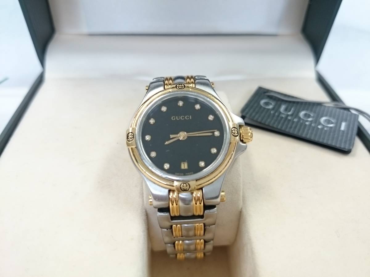 GUCCI 9040L 腕時計 デイトシェル 稼働 美品 11Pダイヤ - 3594の 