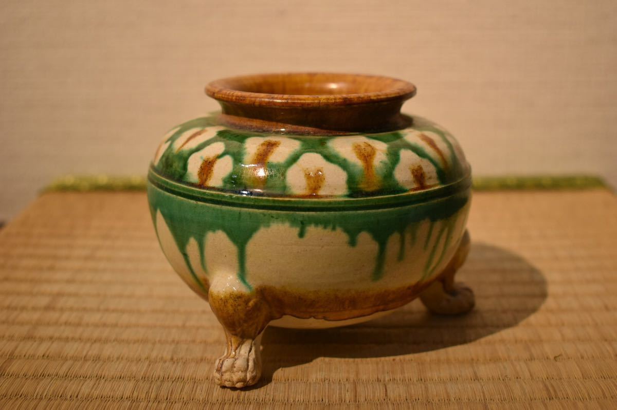 GE】Y1499【コレクター所蔵品】唐 三彩三足壺 /古美術品 中国古玩 朝鮮