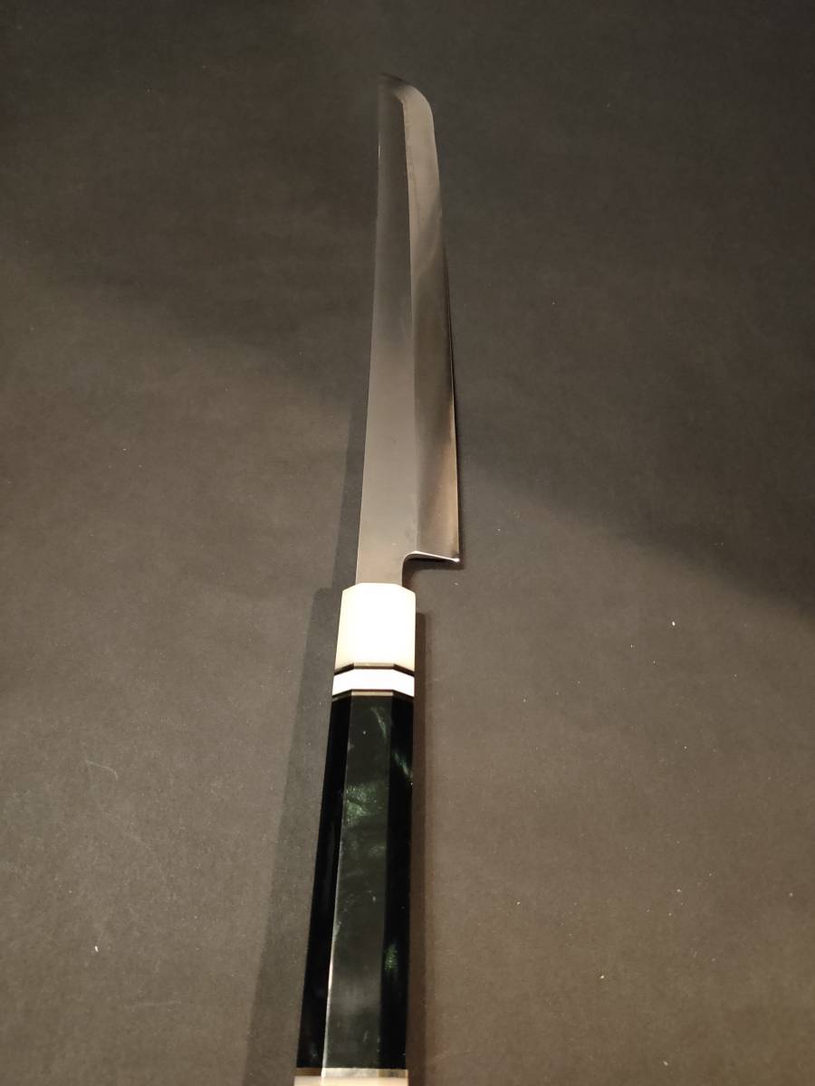 新品】ステン本焼V金10号柳刃包丁270mm モダンビジュアル和染緑八角柄