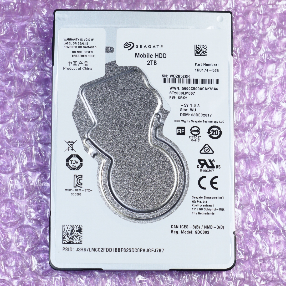 使用191時間 Seagate ST2000LM007 2TB 2.5インチ SATA HDD 7mm厚