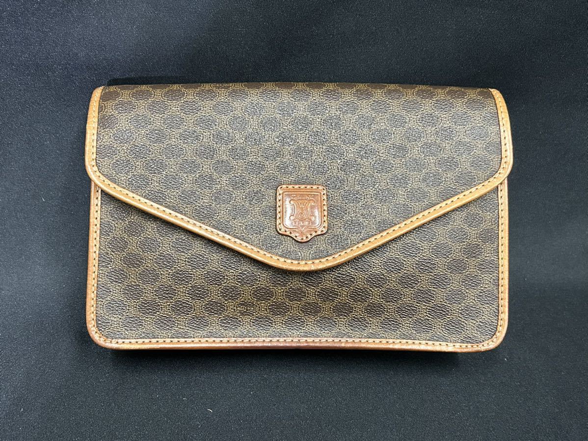【下3-12】セリーヌ CELINE バッグ ショルダーバッグ マカダム柄 PVCｘレザー ブラウン系 旧家整理品