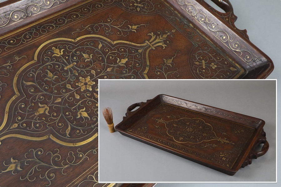 人気セール，HOT 時代木製 象嵌入 取手付 盆 幅64 5cm 唐木 細密細工 古美術品 b368(木工、竹工芸)｜売買されたオークション情報、yahooの商品情報をアーカイブ公開 - オークファン 木工、竹工芸