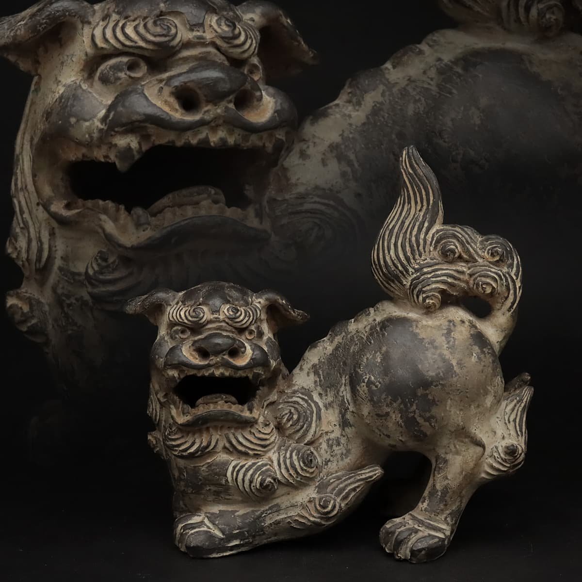 金属製 獅子像 対の像 HY561 金工美術 獅子像 幅18.8cm/高18cm 重874g・唐銅獅子・狛犬 置物