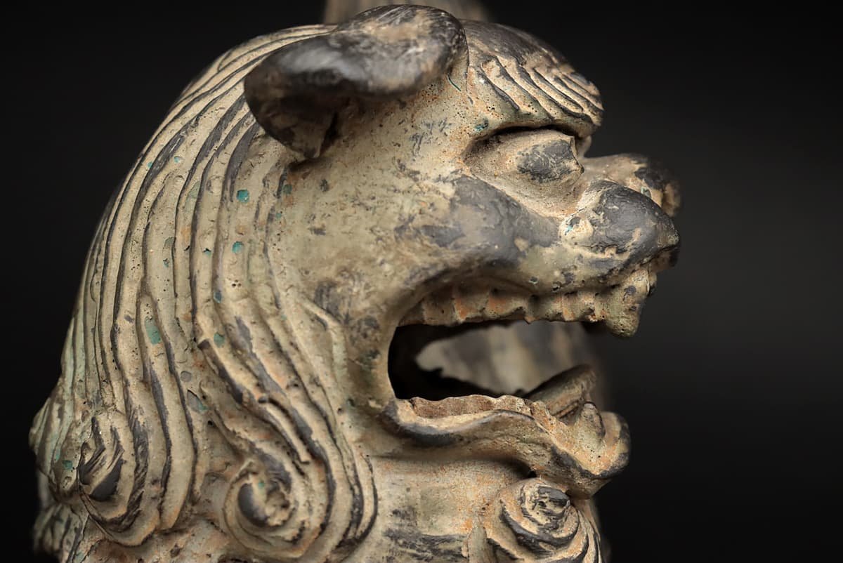HY561 金工美術 獅子像 幅18.8cm/高18cm 重874g・唐銅獅子・狛犬 置物
