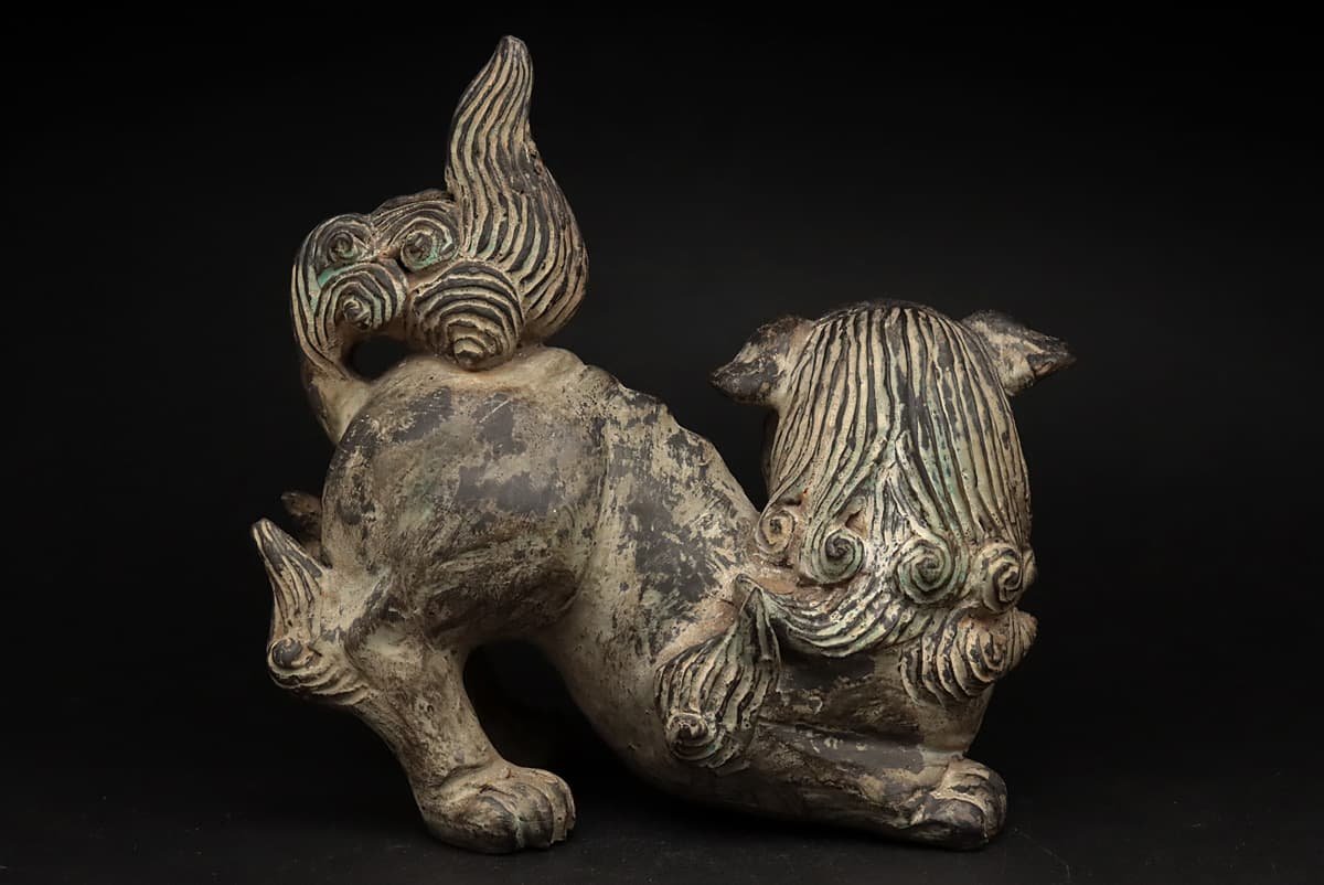 HY561 金工美術 獅子像 幅18.8cm/高18cm 重874g・唐銅獅子・狛犬 置物