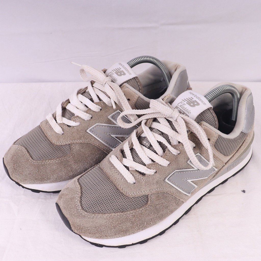 574 ニューバランス 25.5cm/new balance グレー 灰色 白 中古 中古 古着 スニーカー メンズ yy6887