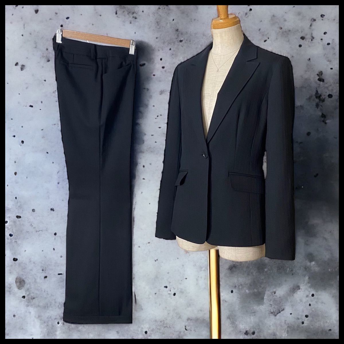 【COMME CA ISM】 美品 パンツスーツ サマースーツ ストライプ ブラック Mサイズ