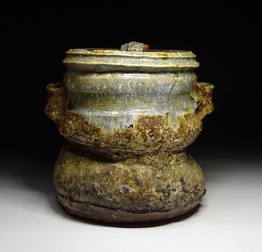 緑屋fc■ 時代物　古信楽　双耳水指　茶道具　i9/3-6697/25-2#80