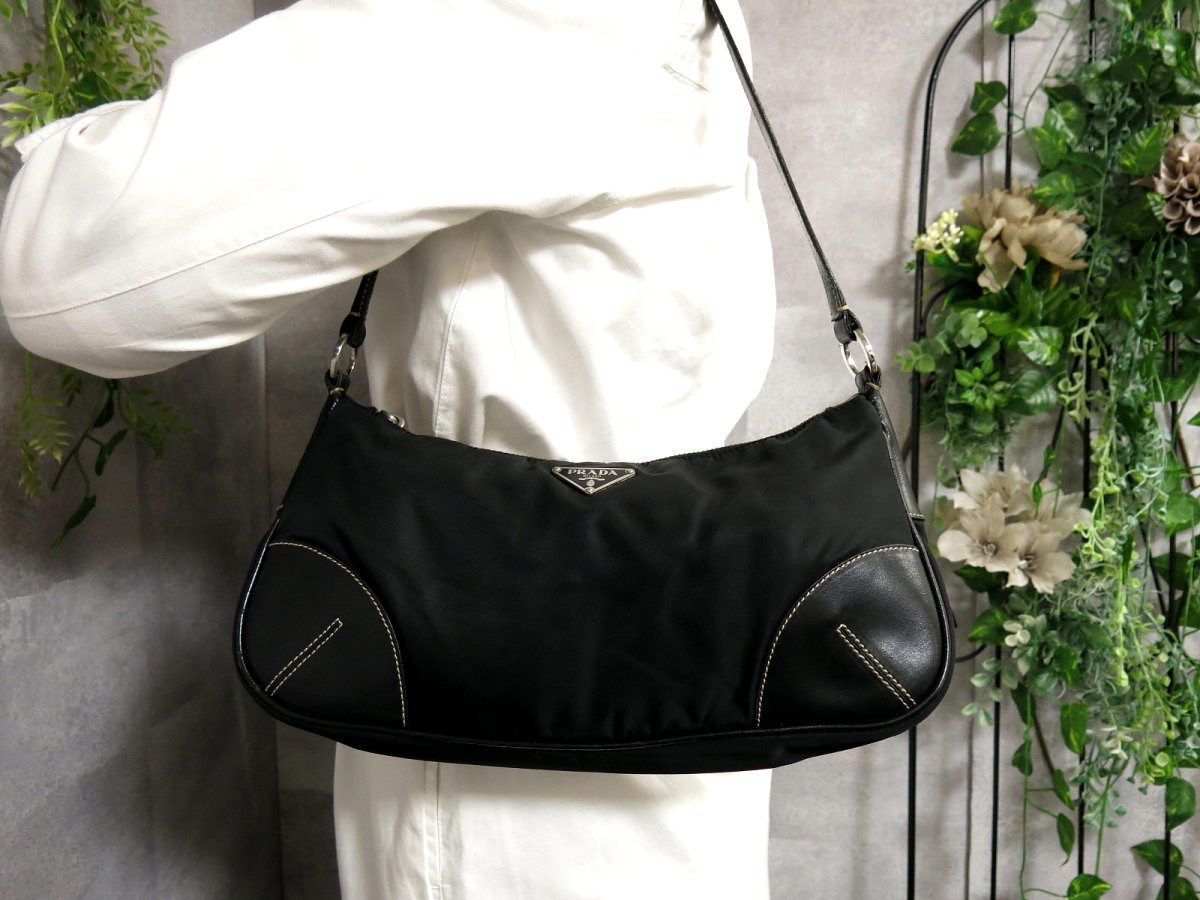 高品質，安い 美品!!イタリア製 PRADA プラダ ポコノ ナイロン×カーフ 