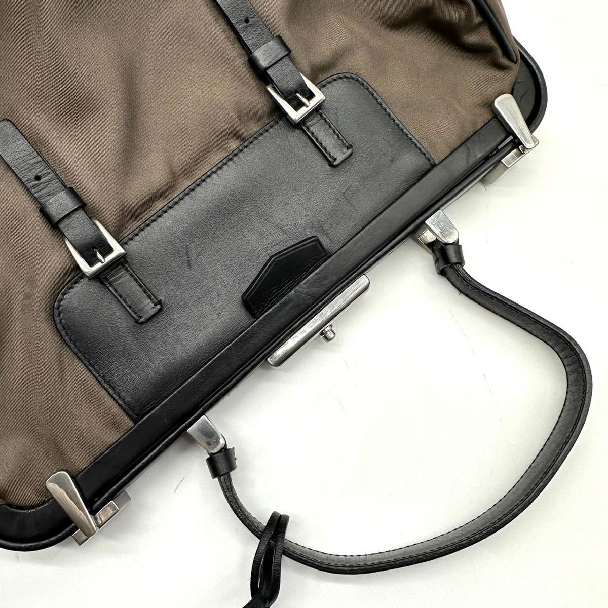 1円《新品同然》PRADA プラダ がま口 トップハンドル ハンドバッグ 