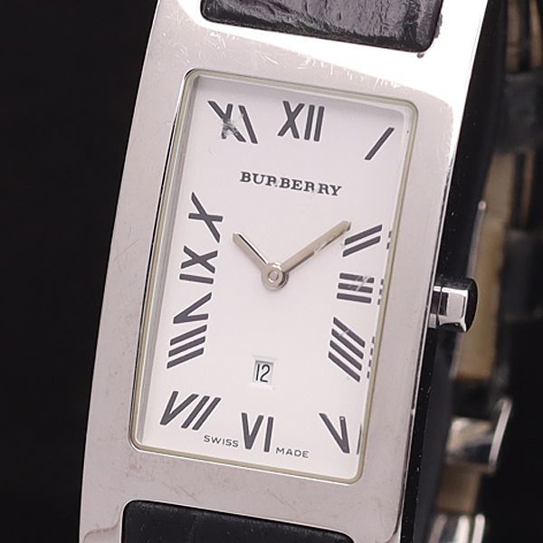 1円 稼働 保証書付 バーバリー QZ 14000G デイト スクエア 白文字盤 メンズ腕時計 XYZ 8978000YSD