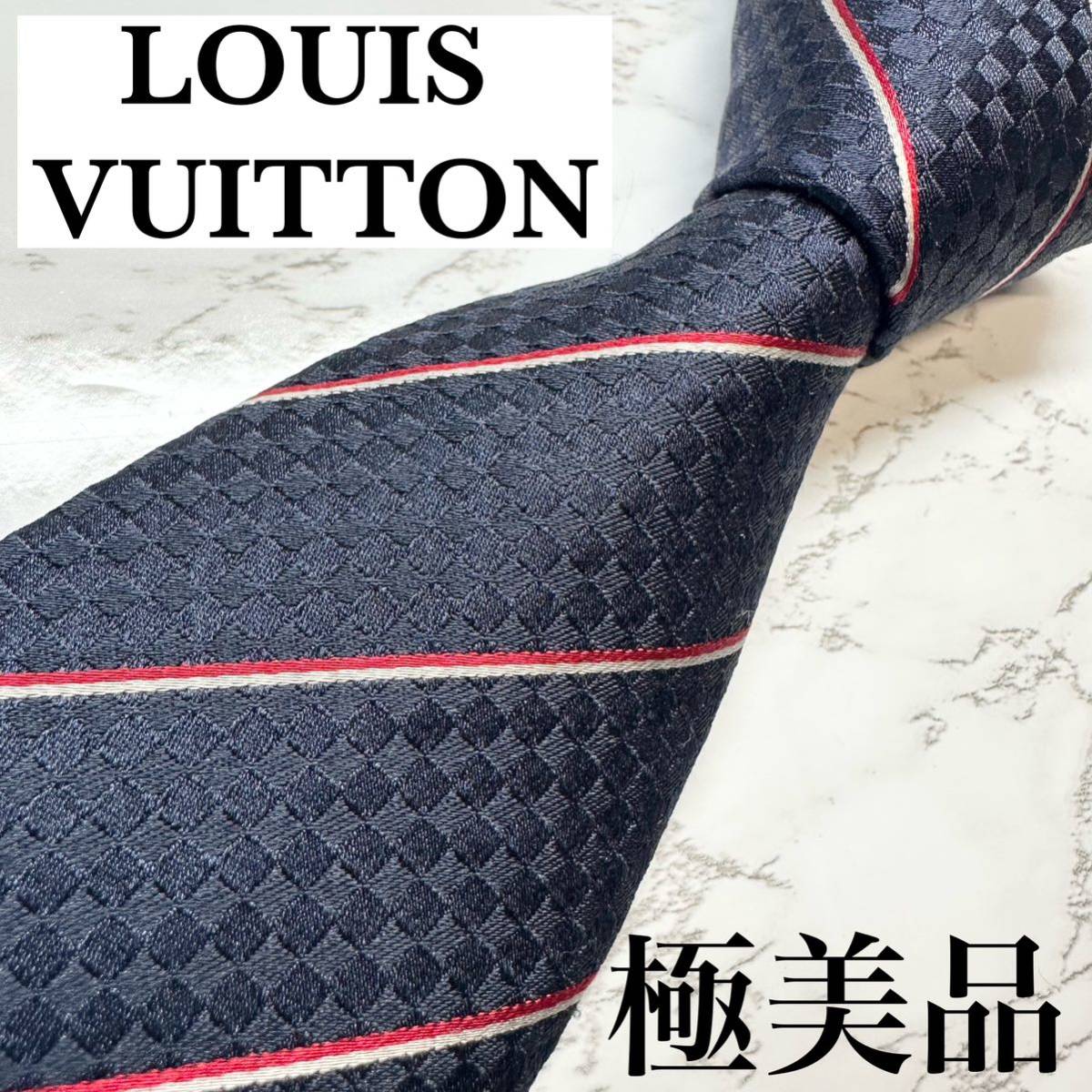 極美品 LOUIS VUITTON ネクタイ マイクロダミエ LVロゴ ネクタイ
