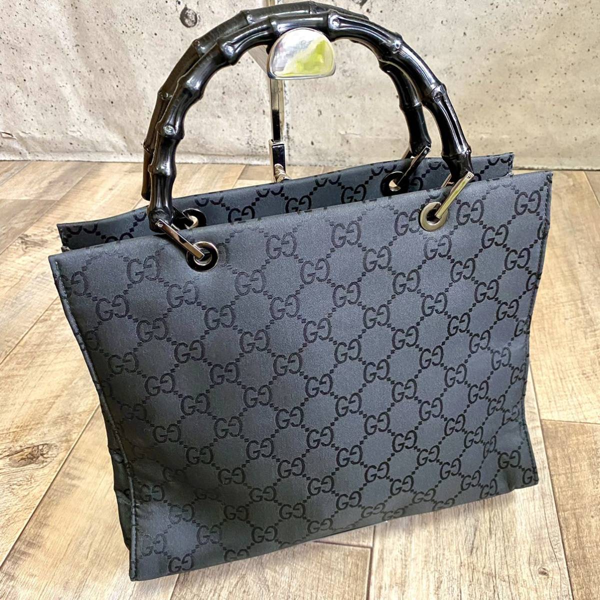 本物☆GUCCI グッチ バンブー GG柄 ナイロンキャンバス ハンドバッグ