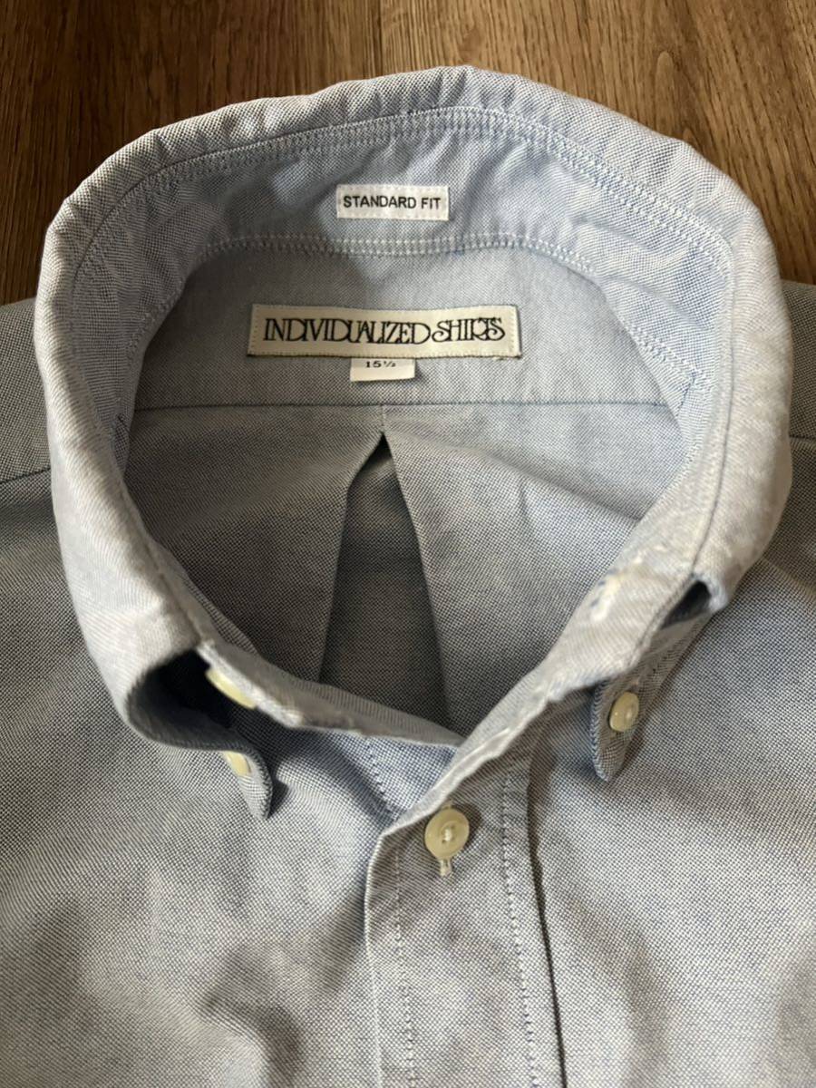 INDIVIDUALIZED SHIRTS インディビジュアライズドシャツ (スタンダードフィット、15 1/2) Made in USA半袖、オックスフォード、ブルー