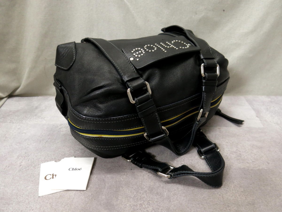 ○超美品○Chloe クロエ○ロゴ スタッズ○カーフ レザー 本革○ハンド 