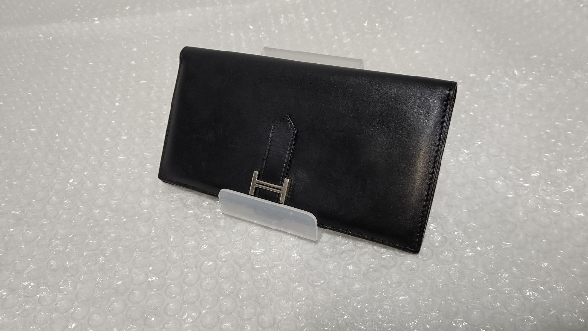 美品 HERMES エルメス ベアン 長財布 ボックスカーフ 高級ブランド 