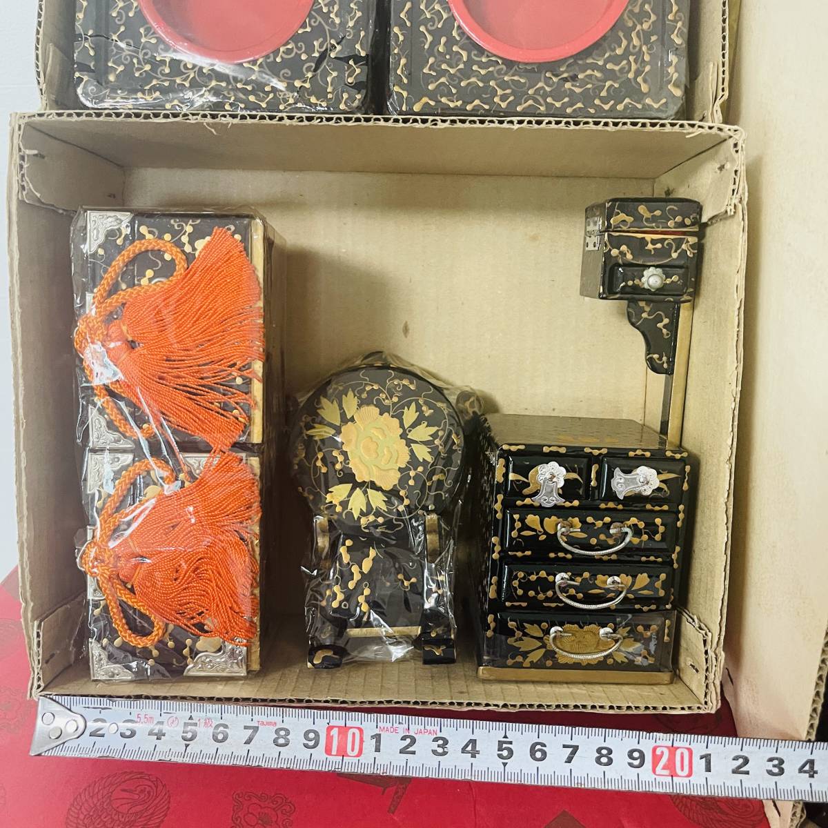 雛道具 一式 A4 京人形 橘光作 雛人形 ひな飾り 木製 黒塗三
