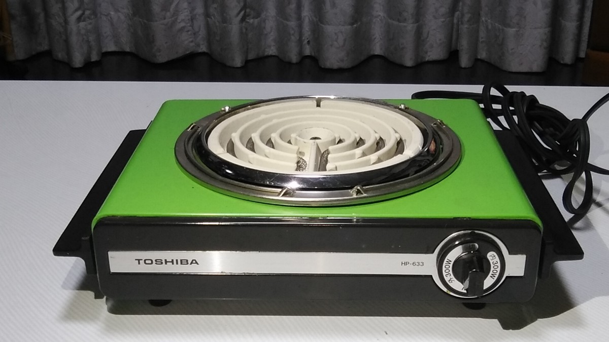 TOSHIBA 東芝 電気コンロ HP-627 黄 100V 600W 電熱器 卓上コンロ 昭和 