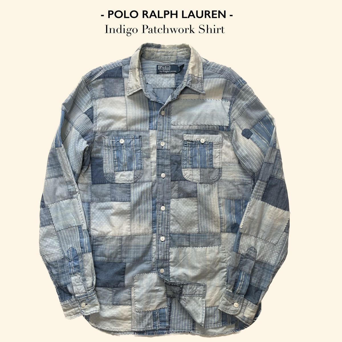 名作】Polo Ralph Lauren “Indigo Patchwork Shirt” S パッチ ワーク