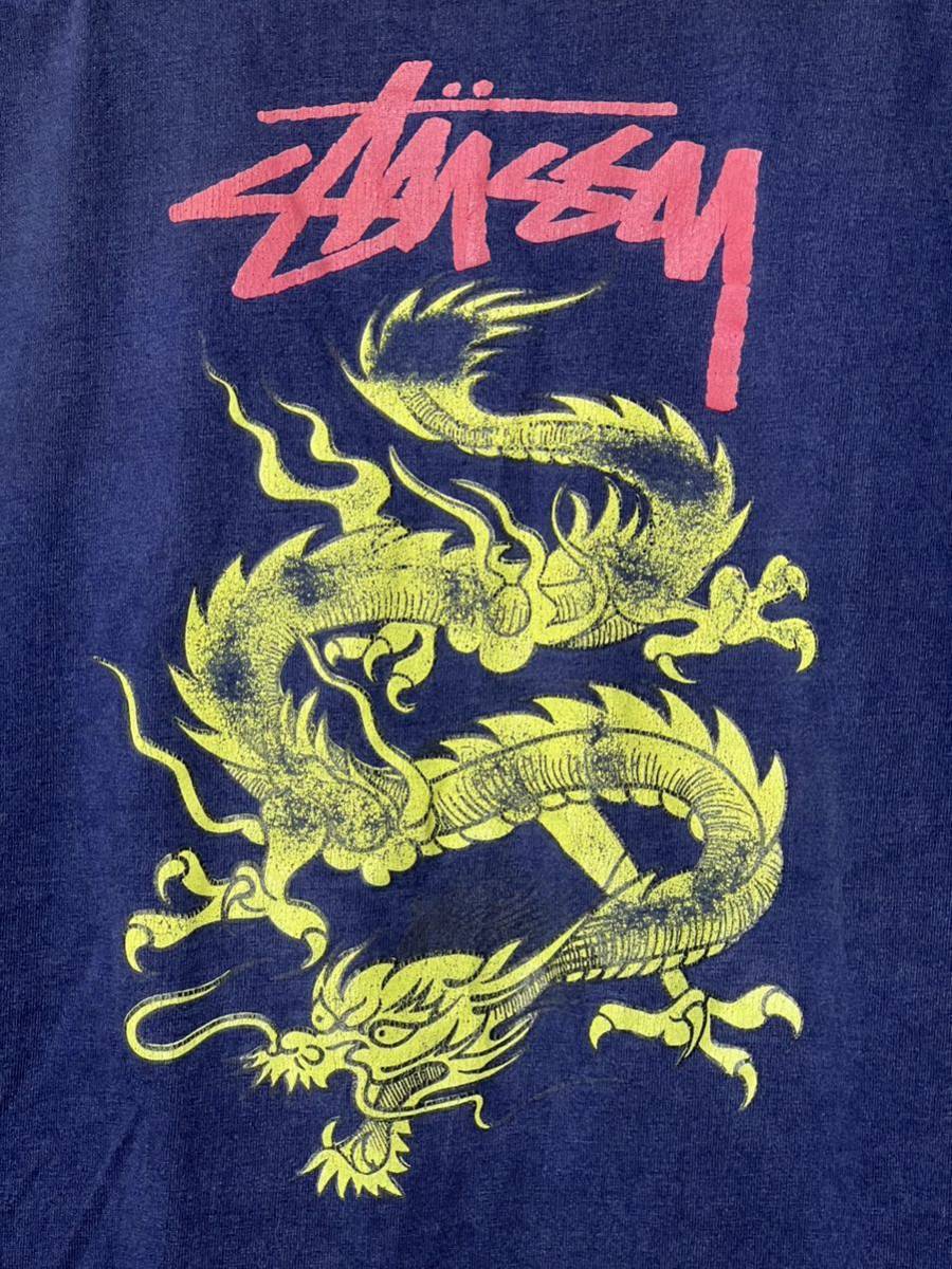レア 90s OLD STUSSY ドラゴンプリントTシャツ ネイビー L 