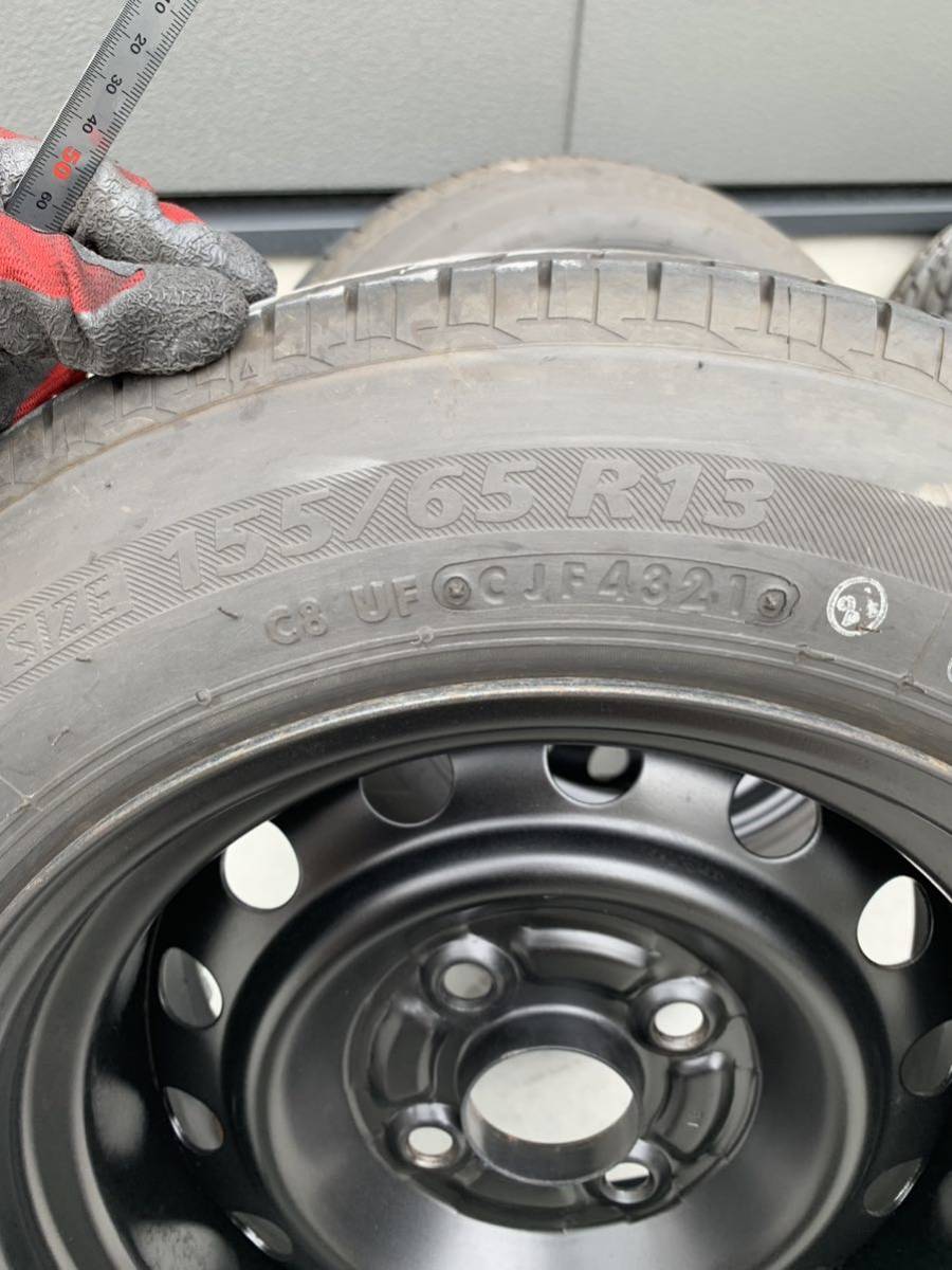加工鉄チン 13×6.5J+12 4穴 PCD100 4本 タイヤ付き 深リム 街道