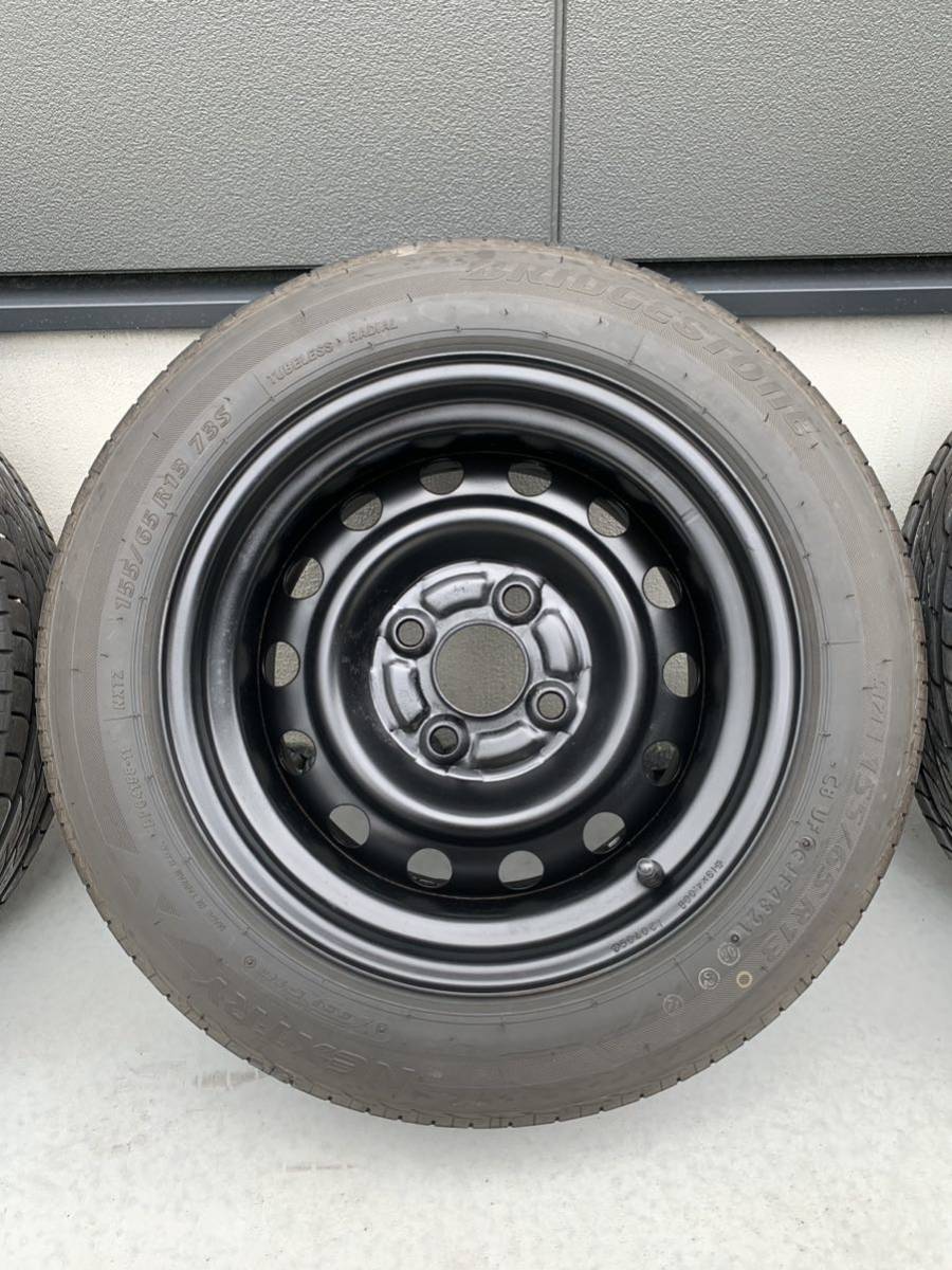 加工鉄チン 13×6.5J+12 4穴 PCD100 4本 タイヤ付き 深リム 街道