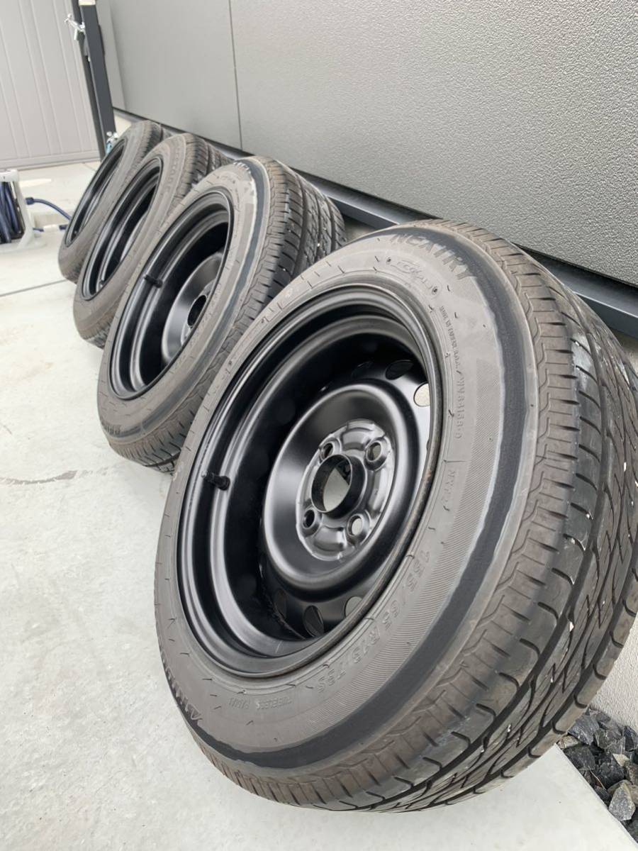 加工鉄チン 13×6.5J+12 4穴 PCD100 4本 タイヤ付き 深リム 街道