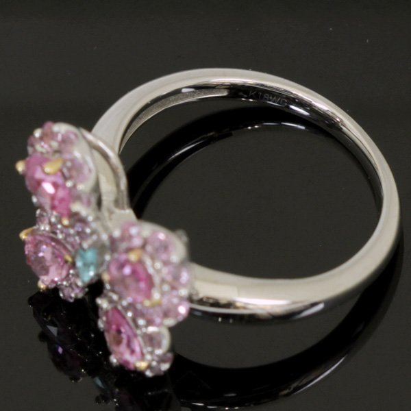 美品『USED』K18WG ピンクサファイア 1.43ct 0.25ct 蝶 リング 指輪 9