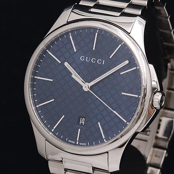 1円 稼働 良品 グッチ Gタイムレス・クラシック 126.3 QZ ネイビー文字