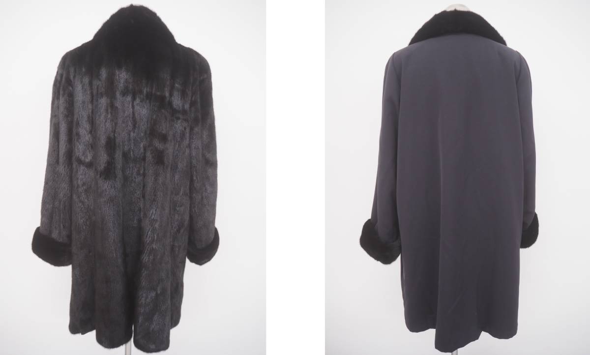 □PIERRE BALMAIN□ブラックミンクリバーシブル□セミロングコート