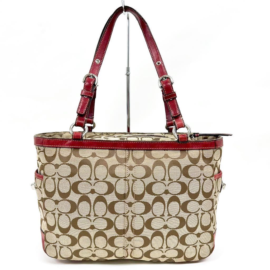 コーチ トートバッグ ベージュ ブラウン レッド 赤