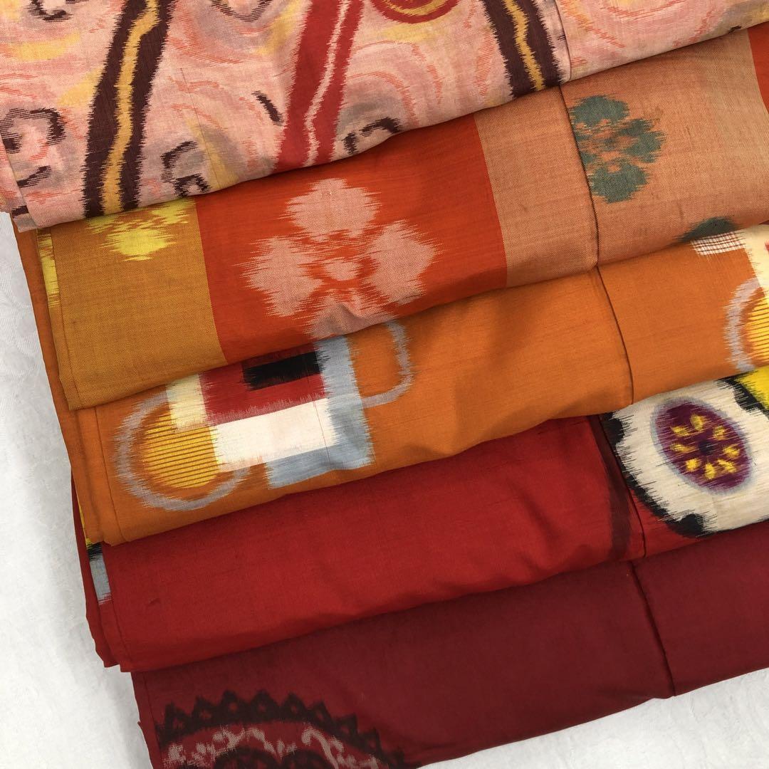 2996 アンティーク着物　まとめセット　リメイク用　銘仙　糸巻き　赤　オレンジ