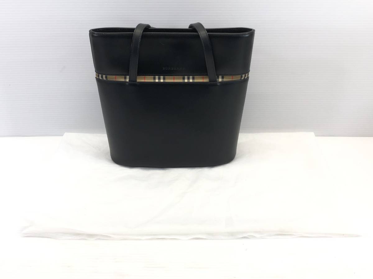 □BURBERRY バーバリー レザー ノバチェック トート ショルダーバッグ レディース ブラック系□