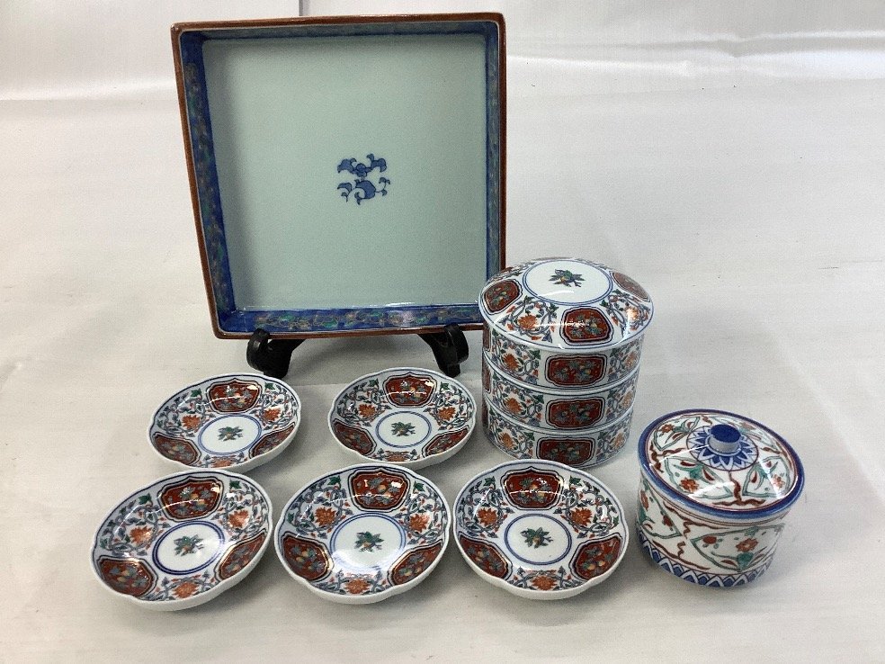 皿 其泉 三段重 銘々皿 角鉢 他 まとめ 有田焼 ヒビ有 ACBF 中古品 有田焼