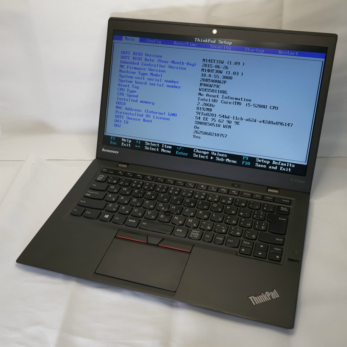 【LN-A10J】Lenovo ThinkPad X1 Carbon 3rd Intel Core i5-5200U SSDなし RAM8GB ACアダプターなし【現状品・ジャンク品】