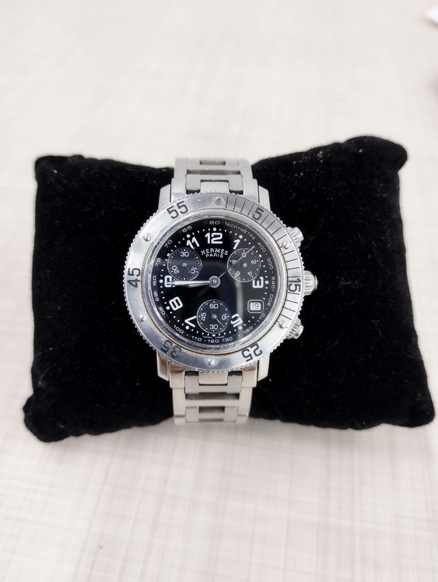 HERMES エルメス 腕時計 クリッパークロノ CL2.310 黒盤 ファッション
