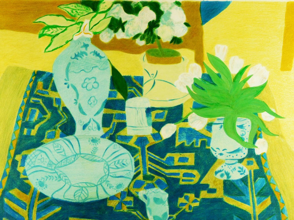 ピエール・ボンコンパン(ボンコパン)「卓上の花」リトグラフ 静物画 
