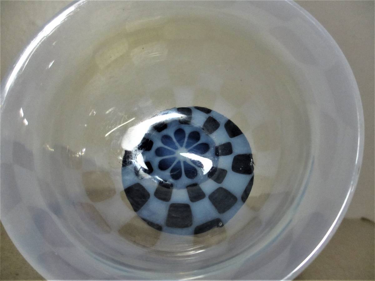 ◇ 氷コップ 乳白市松模様 2色 口の広がりがある氷コップ ガラス