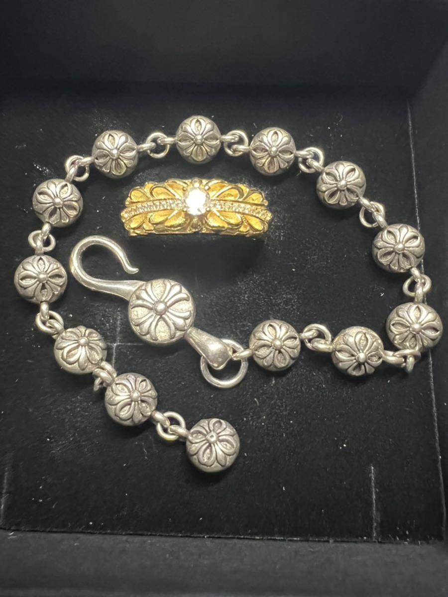 クロムハーツ ベイビークラシックフローラルリング クロスボールブレスレット セット