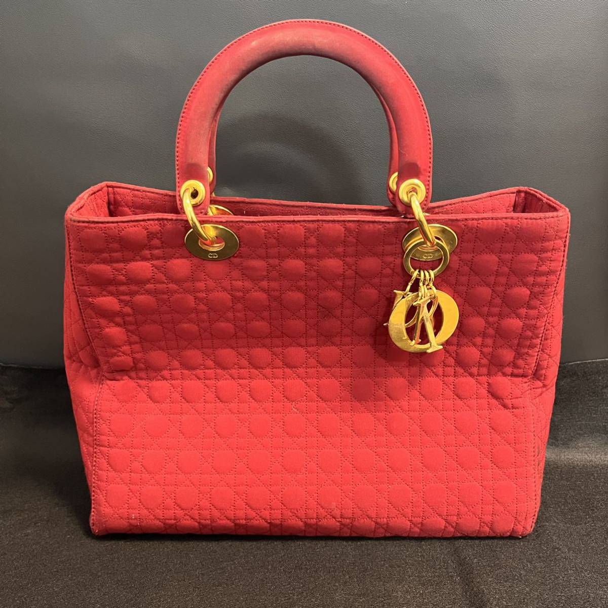 Dior レディディオール レディ ナイロン 赤 ハンドバッグ レッド バッグ かばん 中古 保管品