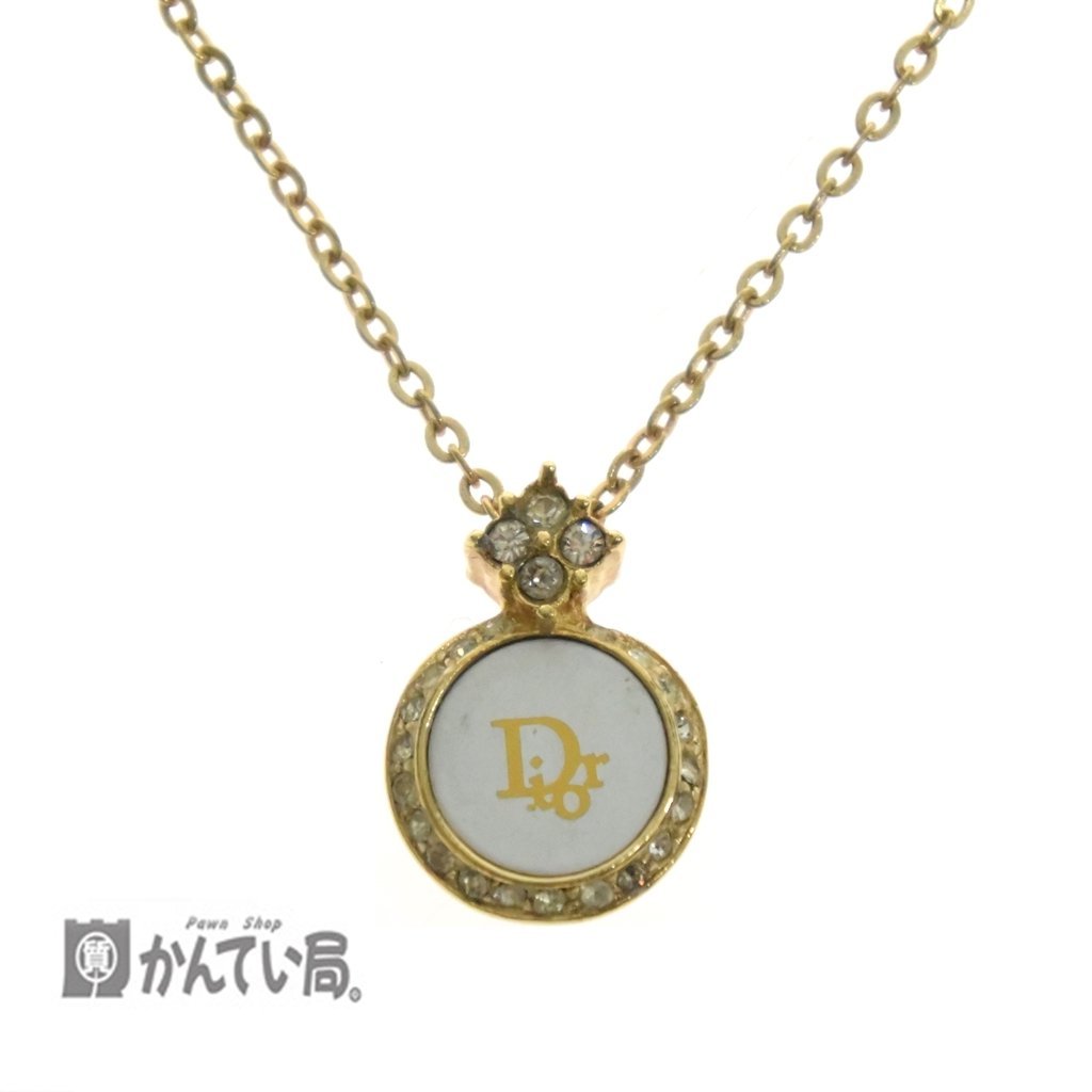 クリスチャンディオールラインストーンロゴプレートネックレス Christian Dior クリスチャン ディオール ロゴ プレート ライン