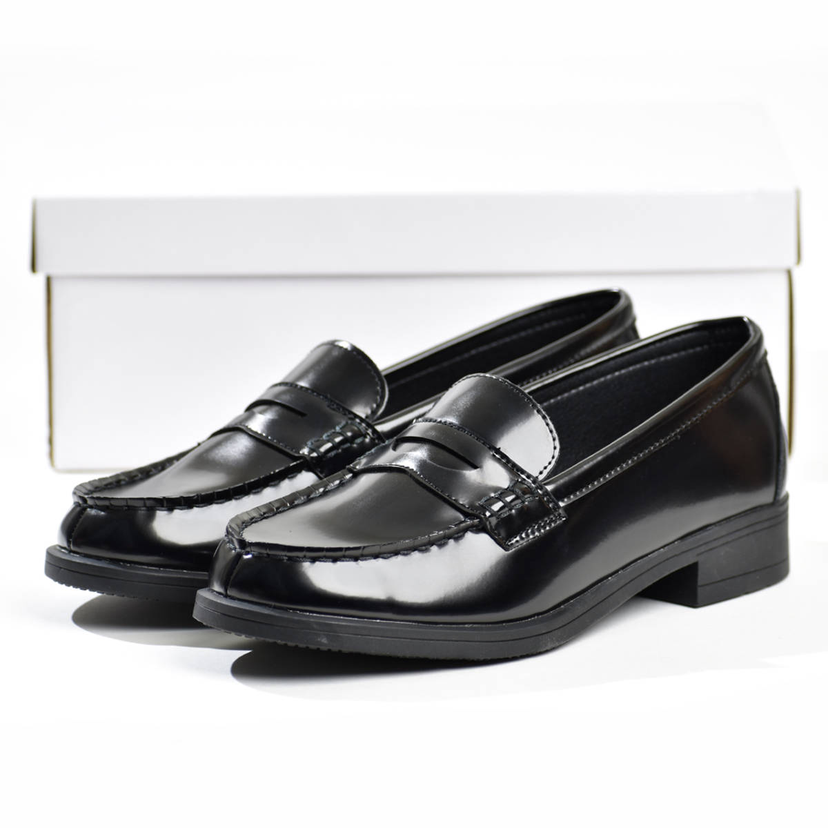 ローファー 25.5cm レディース 靴 レディース ペニーローファー 通学用 革靴 学生靴 学校 ブラック