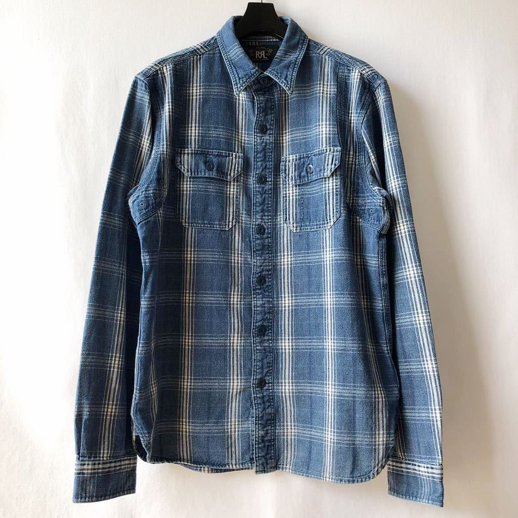 RRL インディゴ チェック チンスト ベンチレーション ワークシャツ S