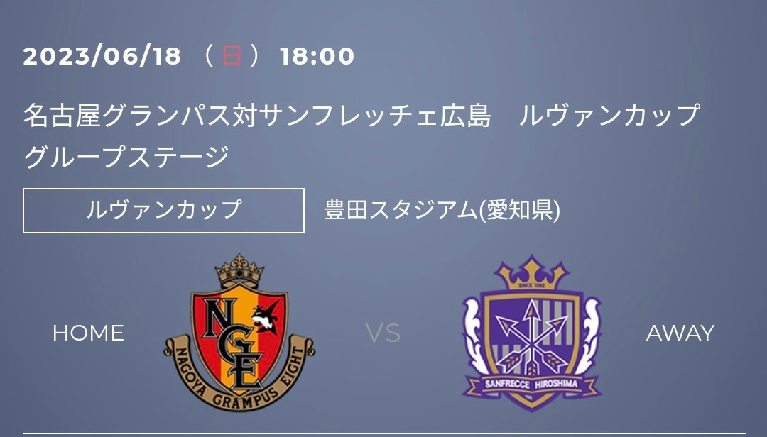 JリーグYBCルヴァンカップ 第6節 名古屋グランパスvsサンフレッチェ広島 ペアチケットプロモーションコード 要Jリーグチケット会員登録_1