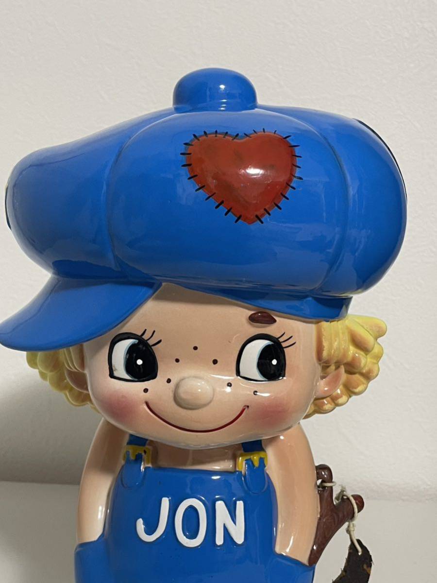 内藤ルネ 陶器製 貯金箱 青い服 男の子 JON パチンコ 昭和レトロ 置物